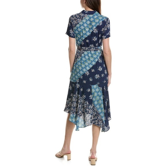 NWT Nanette Lepore Navy Floral Button Front Midi Dress with Tie Waist - Picture 2 of 5